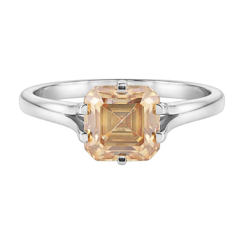 9.3 ct DEW Champagne Moissanite Asscher Solitaire Ring - 18K Gold Vermeil on 925 Sterling Silver