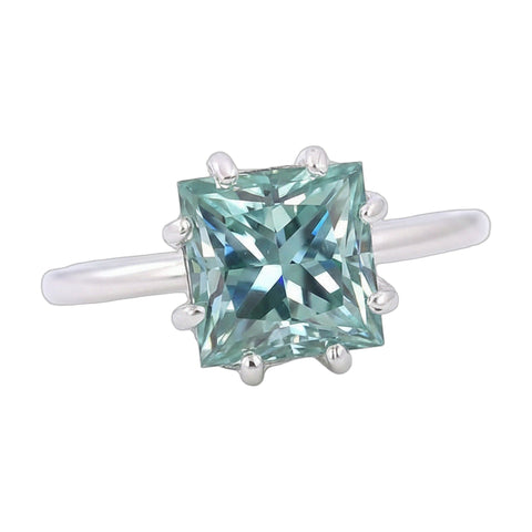 5.5 ct DEW Blue Moissanite Princess Solitaire Ring - 18K Gold Vermeil on 925 Sterling Silver