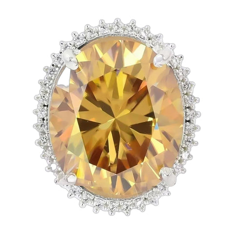 13.6 ct DEW Champagne Moissanite Oval Solitaire Ring - 18K Gold Vermeil on 925 Sterling Silver