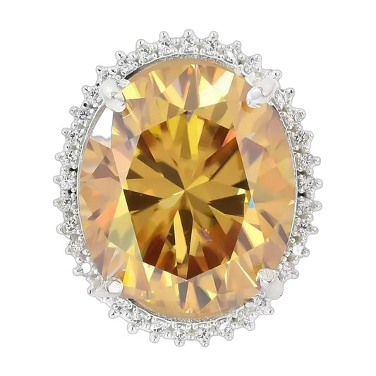 13.6 ct DEW Champagne Moissanite Oval Solitaire Ring - 18K Gold Vermeil on 925 Sterling Silver