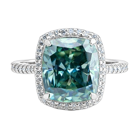 7.0 ct DEW Blue Moissanite Cushion Solitaire Ring - 18K Gold Vermeil on 925 Sterling Silver