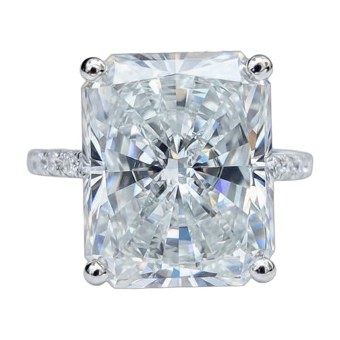 14.6 ct DEW White Moissanite Radiant Solitaire Ring - 18K Gold Vermeil on 925 Sterling Silver