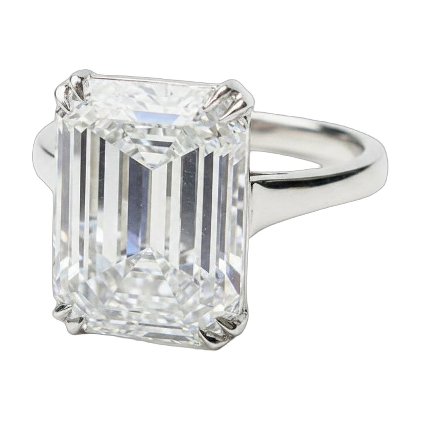 4.8 ct DEW White Moissanite Emerald Solitaire Ring - 18K Gold Vermeil on 925 Sterling Silver
