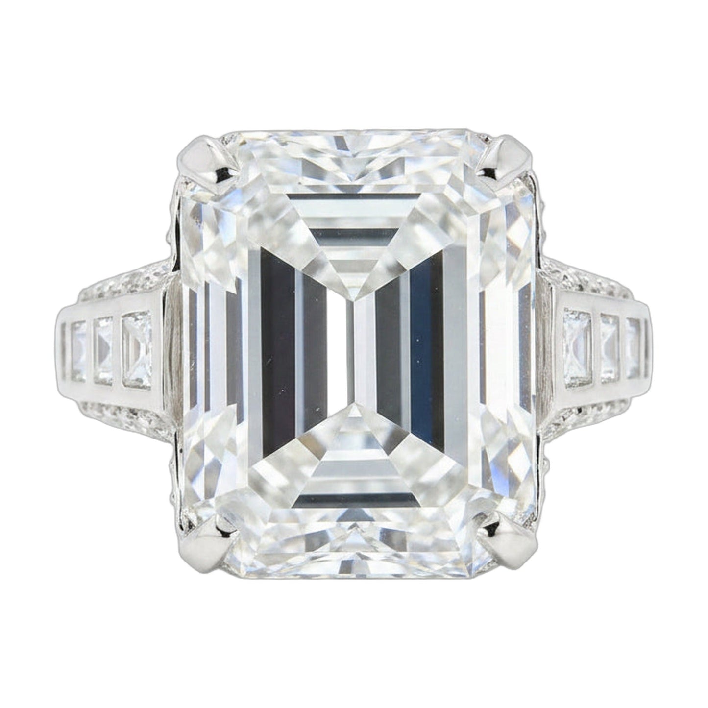 25.5 ct DEW White Moissanite Emerald Solitaire Ring - 18K Gold Vermeil on 925 Sterling Silver