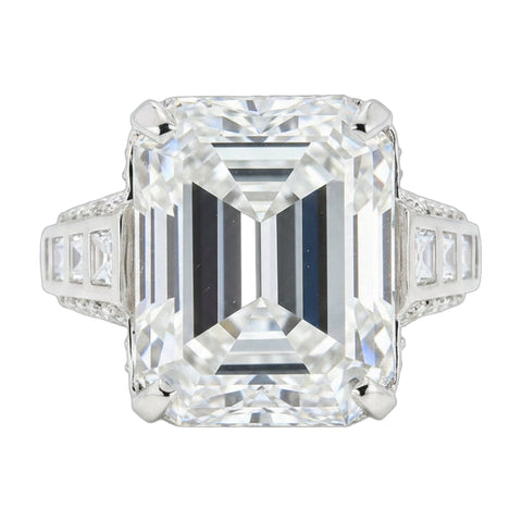 25.5 ct DEW White Moissanite Emerald Solitaire Ring - 18K Gold Vermeil on 925 Sterling Silver