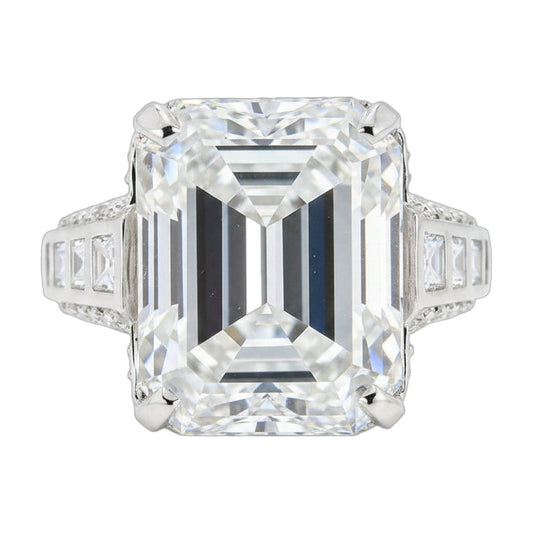 25.5 ct DEW White Moissanite Emerald Solitaire Ring - 18K Gold Vermeil on 925 Sterling Silver