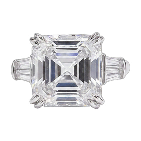 9.5 ct DEW White Moissanite Asscher Solitaire Ring - 18K Gold Vermeil on 925 Sterling Silver