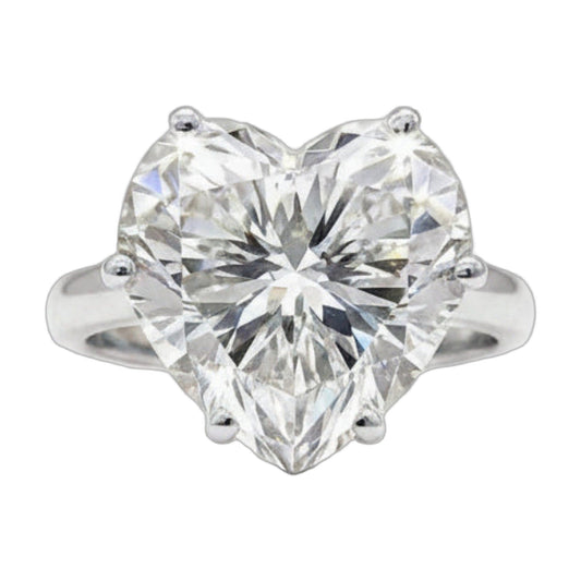 7.2 ct DEW White Moissanite Heart Solitaire Ring - 18K Gold Vermeil on 925 Sterling Silver