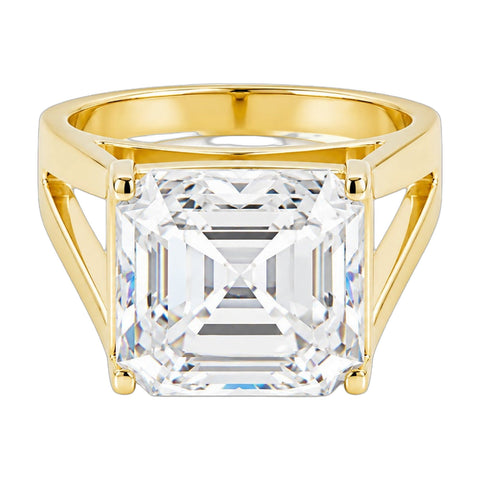 6.3 ct DEW Emerald Moissanite Asscher Solitaire Ring - 18K Gold Vermeil on 925 Sterling Silver
