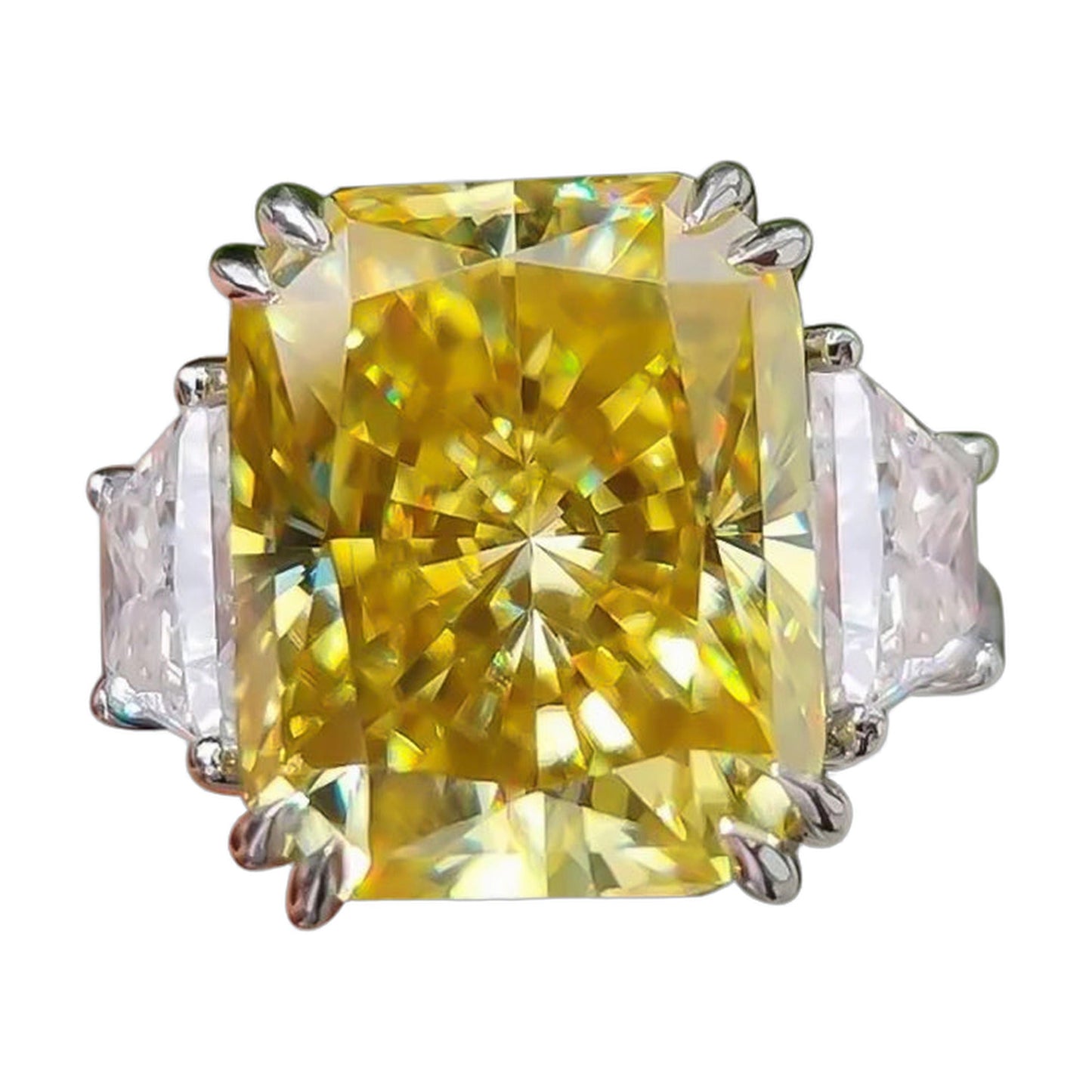 25.5 ct DEW Champagne Moissanite Radiant Solitaire Ring - 18K Gold Vermeil on 925 Sterling Silver