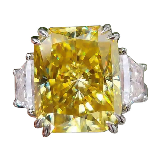 25.5 ct DEW Champagne Moissanite Radiant Solitaire Ring - 18K Gold Vermeil on 925 Sterling Silver