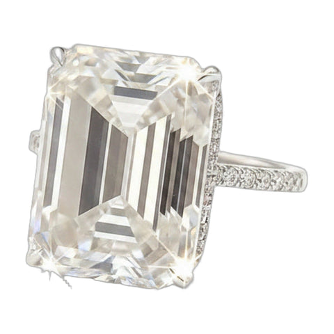 18.65 ct DEW White Moissanite Emerald Solitaire Ring - 18K Gold Vermeil on 925 Sterling Silver
