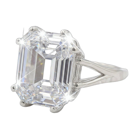 9.25 ct DEW White Moissanite Emerald Solitaire Ring - 18K Gold Vermeil on 925 Sterling Silver
