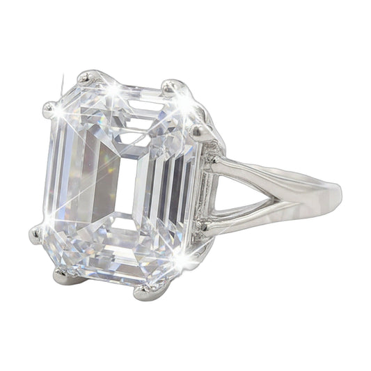 9.25 ct DEW White Moissanite Emerald Solitaire Ring - 18K Gold Vermeil on 925 Sterling Silver
