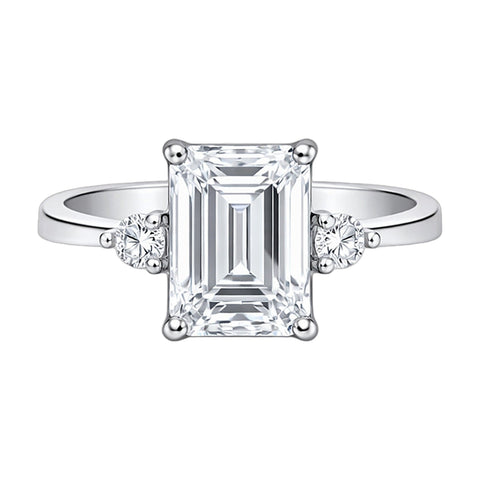 5.7 ct DEW White Moissanite Emerald Solitaire Ring - 18K Gold Vermeil on 925 Sterling Silver