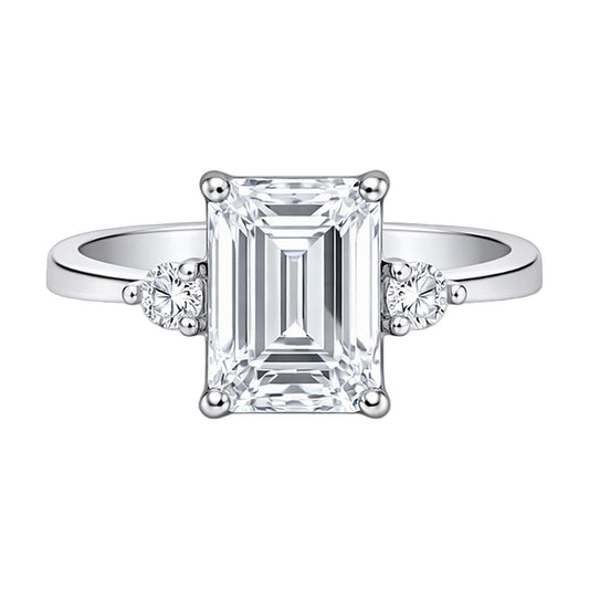 5.7 ct DEW White Moissanite Emerald Solitaire Ring - 18K Gold Vermeil on 925 Sterling Silver