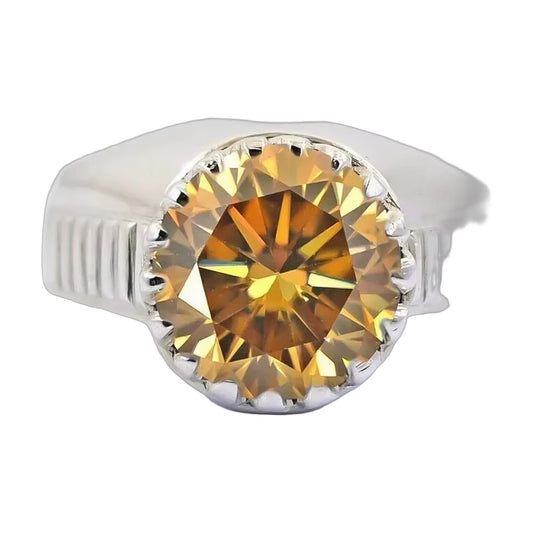6.7 ct DEW Champagne Moissanite Round Solitaire Ring - 18K Gold Vermeil on 925 Sterling Silver