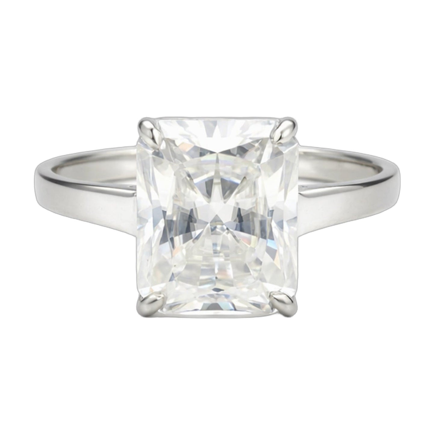 16.5 ct DEW White Moissanite Emerald Solitaire Ring - 18K Gold Vermeil on 925 Sterling Silver