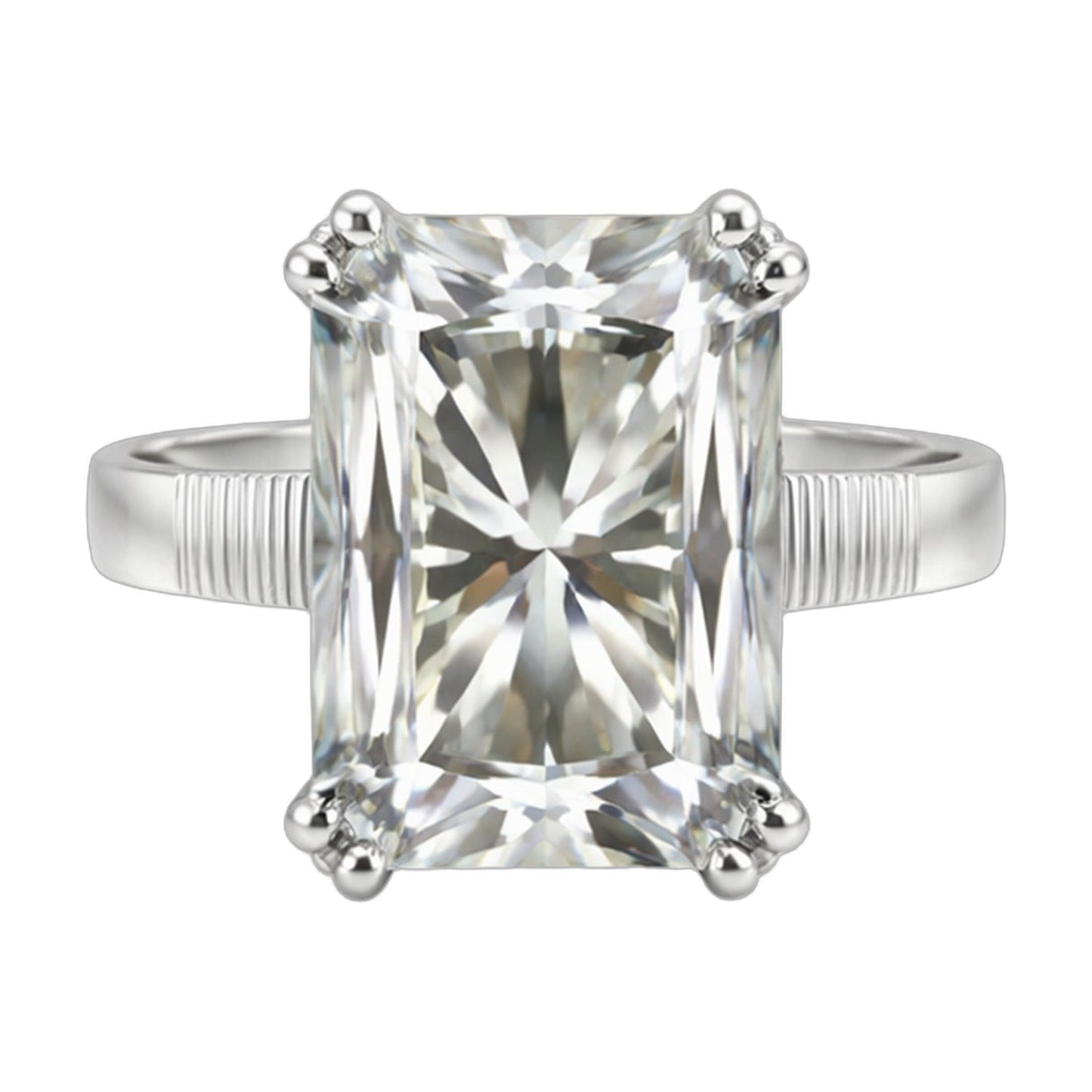 9.45 ct DEW White Moissanite Radiant Solitaire Ring - 18K Gold Vermeil on 925 Sterling Silver