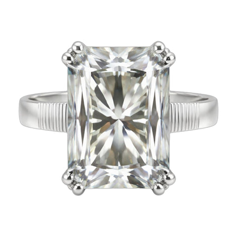 9.45 ct DEW White Moissanite Radiant Solitaire Ring - 18K Gold Vermeil on 925 Sterling Silver