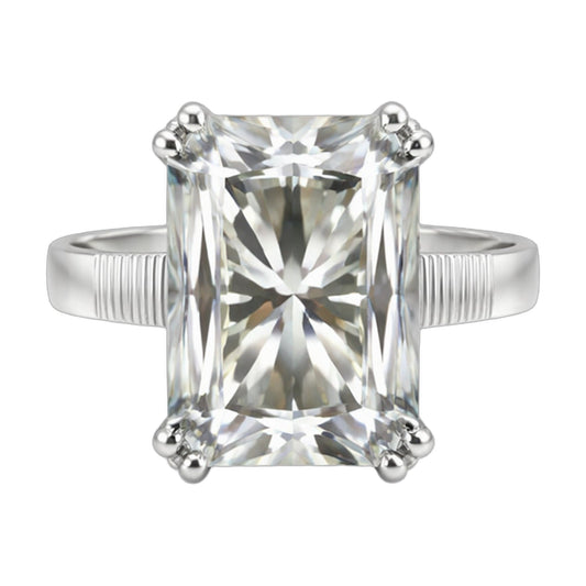 9.45 ct DEW White Moissanite Radiant Solitaire Ring - 18K Gold Vermeil on 925 Sterling Silver