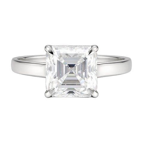 4.2 ct DEW White Moissanite Asscher Solitaire Ring - 18K Gold Vermeil on 925 Sterling Silver