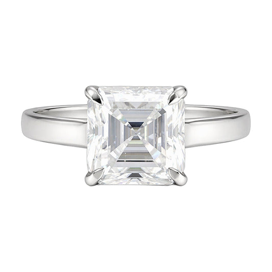 4.2 ct DEW White Moissanite Asscher Solitaire Ring - 18K Gold Vermeil on 925 Sterling Silver