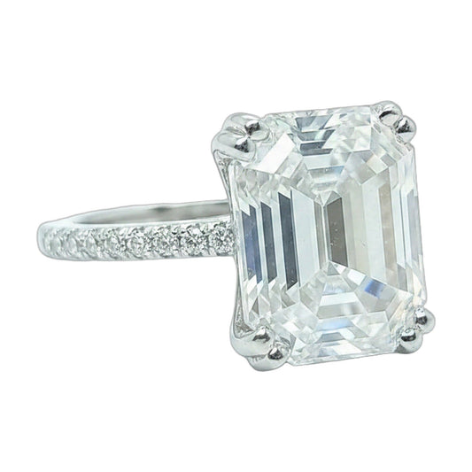 8.7 ct DEW White Moissanite Emerald Solitaire Ring - 18K Gold Vermeil on 925 Sterling Silver