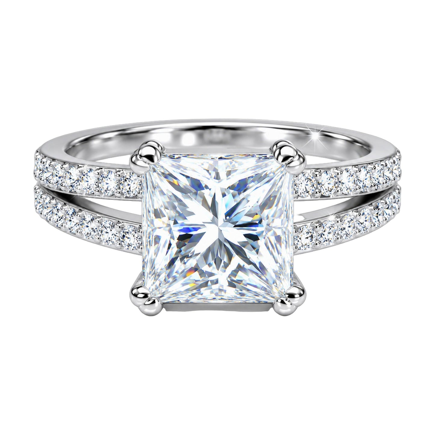 4.25 ct DEW White Moissanite Princess Solitaire Ring - 18K Gold Vermeil on 925 Sterling Silver