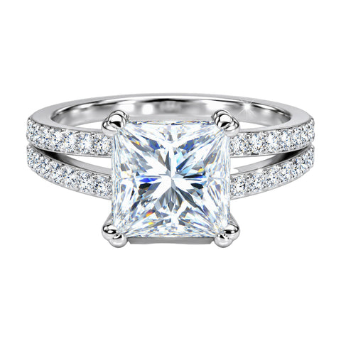 4.25 ct DEW White Moissanite Princess Solitaire Ring - 18K Gold Vermeil on 925 Sterling Silver