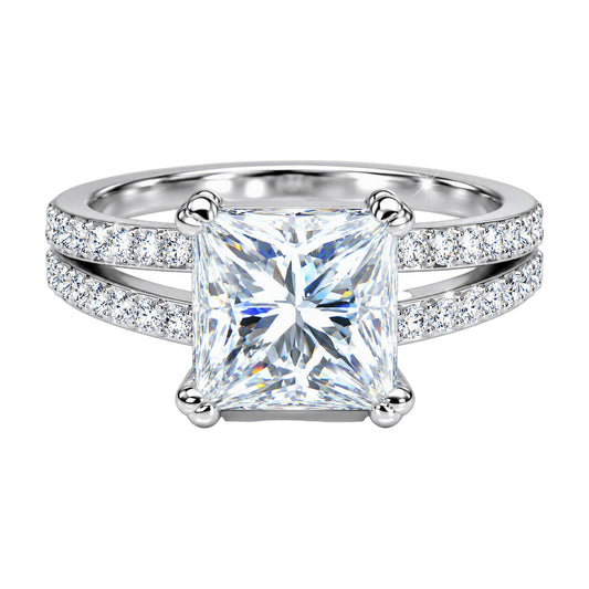 4.25 ct DEW White Moissanite Princess Solitaire Ring - 18K Gold Vermeil on 925 Sterling Silver