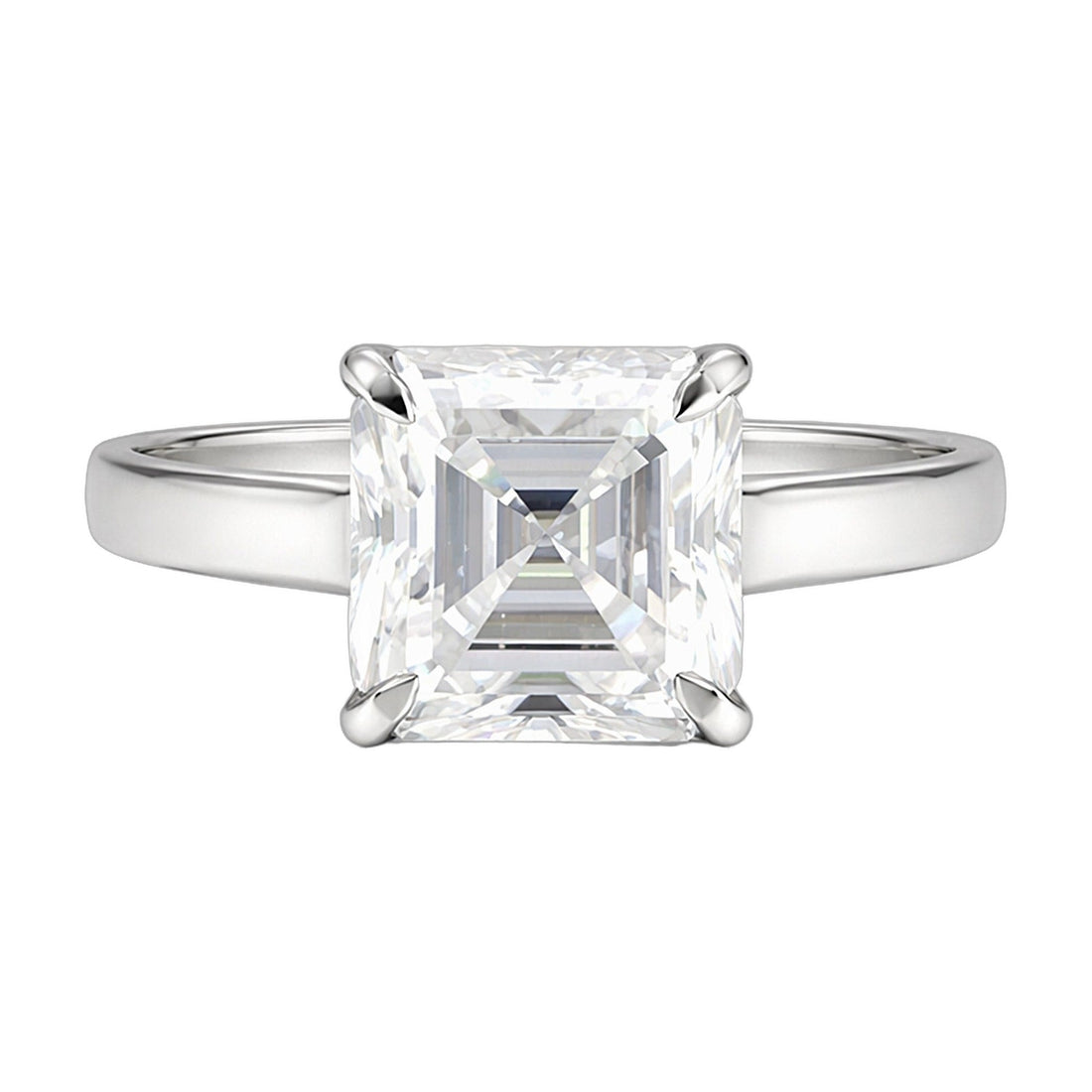 5.4 ct DEW White Moissanite Asscher Solitaire Ring - 18K Gold Vermeil on 925 Sterling Silver