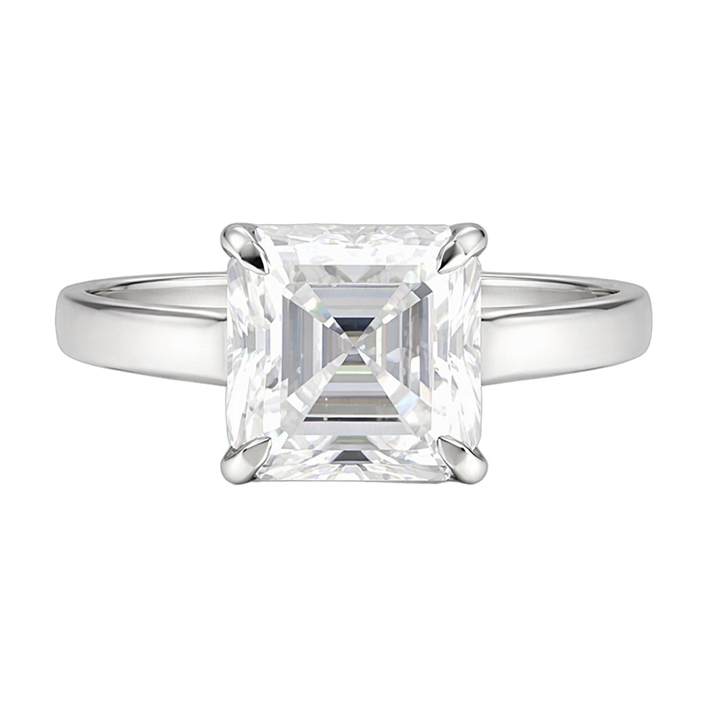 5.4 ct DEW White Moissanite Asscher Solitaire Ring - 18K Gold Vermeil on 925 Sterling Silver
