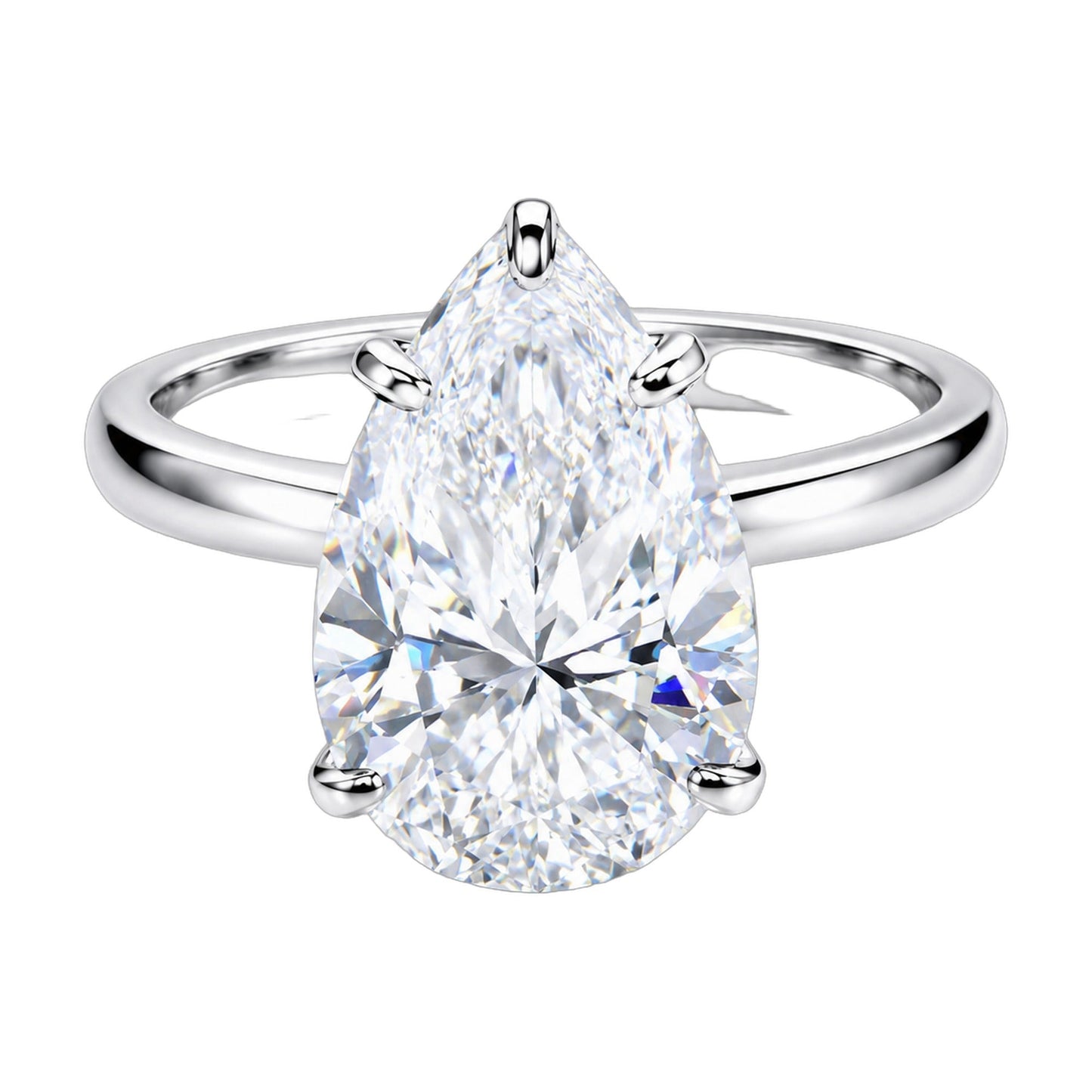 8.35 ct DEW White Moissanite Pear Solitaire Ring - 18K Gold Vermeil on 925 Sterling Silver