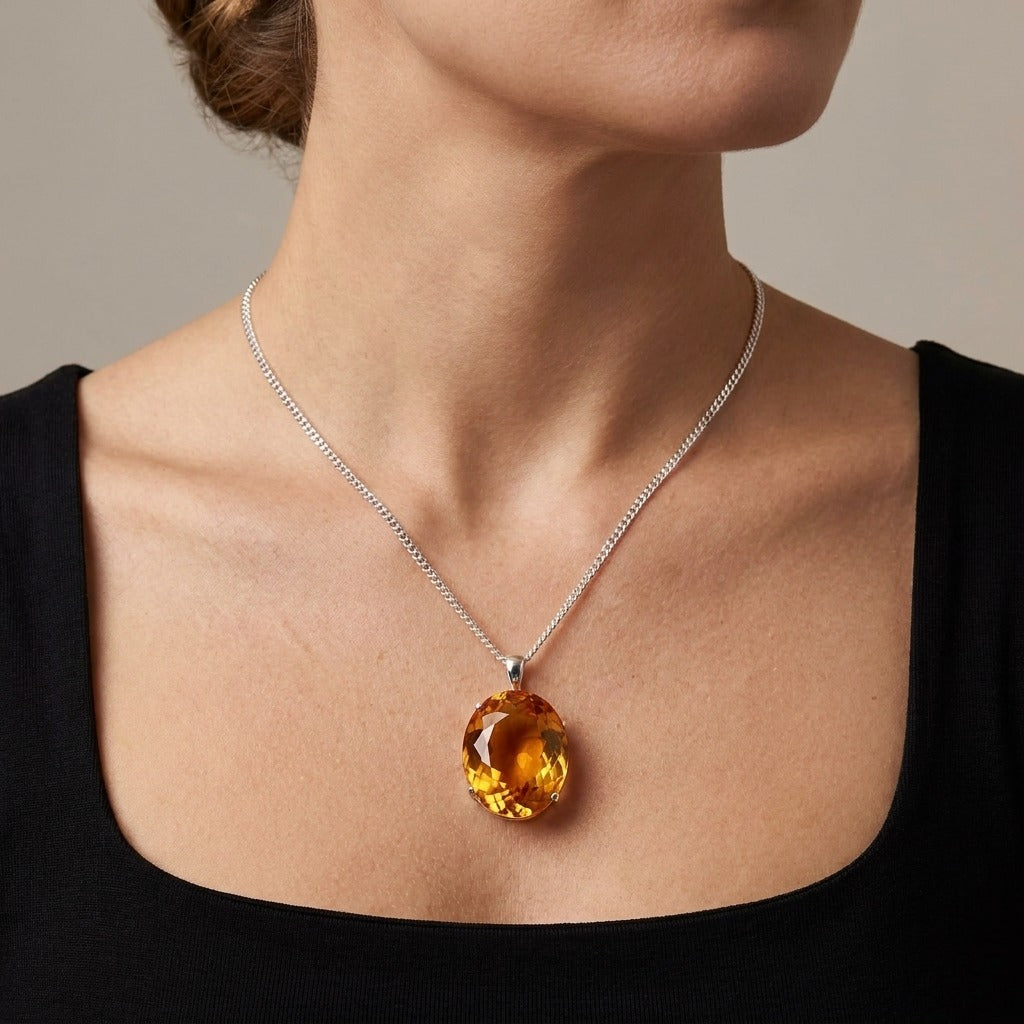 GEMHUB model-wearing (AI) Yellow Citrine Oval 105 Ct