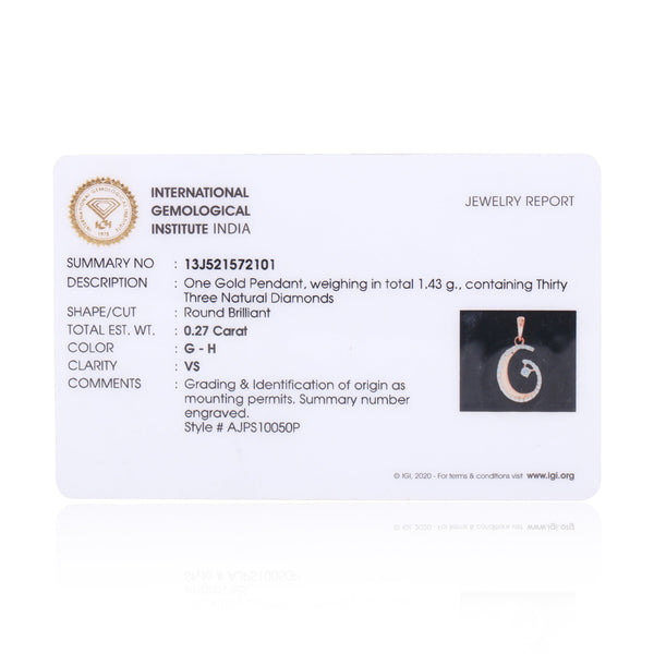 IGI Certified Natural Diamond Pendant Se 1.12 ct 18K Gold Jewellery For Women