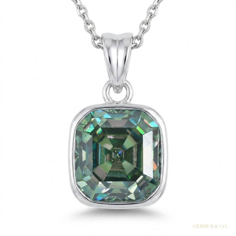 7 ct DEW Certified Blue Moissanite Solitaire Asscher Cut Pendant In Gold Vermeil – white background main image