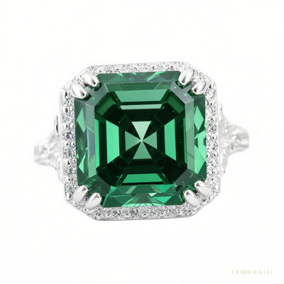 8.10 ct DEW Asscher Cut Blue Moissanite Ring Unique Gift for Her 18K Gold Plated Vermei 18K Gold Plated