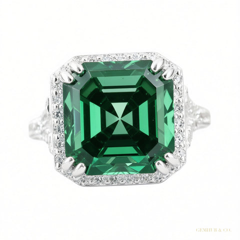 8.10 ct DEW Asscher Cut Blue Moissanite Ring Unique Gift for Her 18K Gold Plated Vermei 18K Gold Plated – white background main image