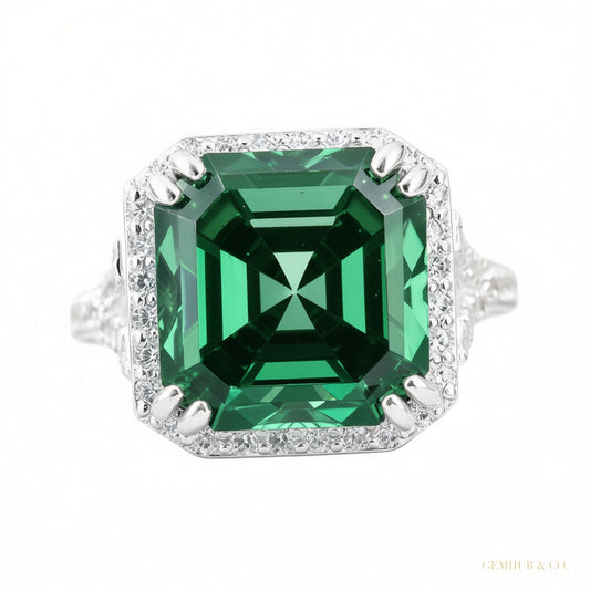 8.10 ct DEW Asscher Cut Blue Moissanite Ring Unique Gift for Her 18K Gold Plated Vermei 18K Gold Plated – white background main image