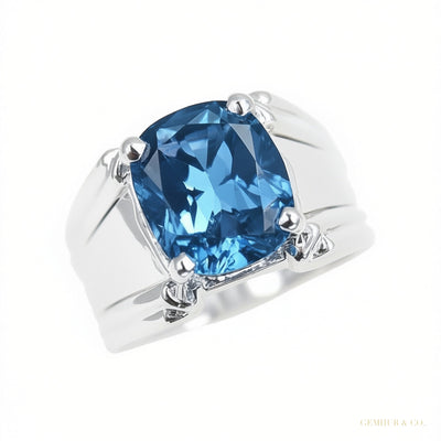 8.30 ct DEW Certified Cushion Cut Blue Moissanite Solitaire Ring In 18K Gold Plated Ver 18K Gold Plated