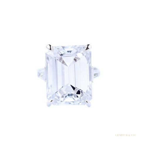 8.30 ct DEW Emerald Cut Off White Moissanite Ring Certified Sparkle 18K Gold Plated Ver 18K Gold Plated – white background main image