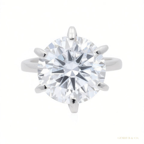 8.50 ct DEW Certified Round Cut White Moissanite Solitaire Ring In 18K Gold Plated Verm 18K Gold Plated – white background main image