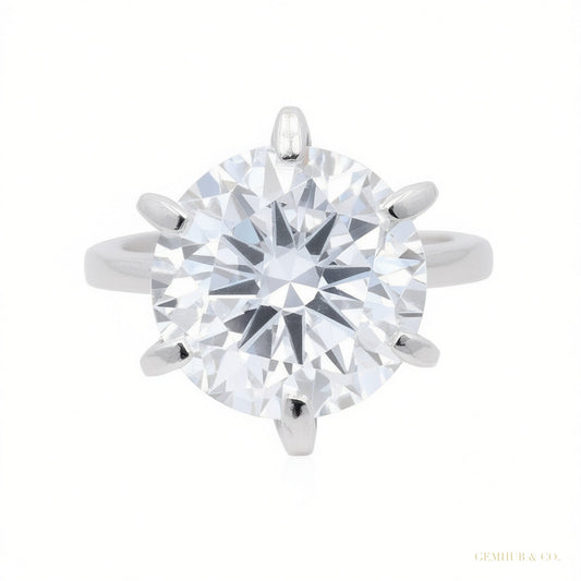 8.50 ct DEW Certified Round Cut White Moissanite Solitaire Ring In 18K Gold Plated Verm 18K Gold Plated – white background main image