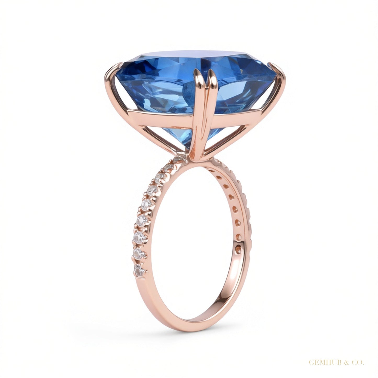 8.50 ct DEW Cushion Blue Moissanite Ring Gift for Women Birthday Sparkle 18K Gold Plate 18K Gold Plated – white background main image