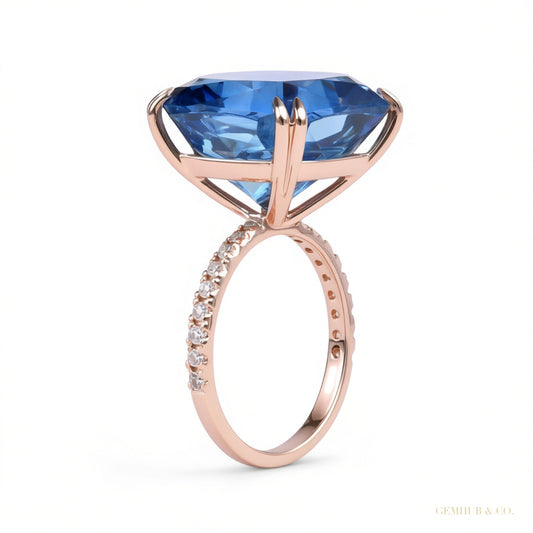 8.50 ct DEW Cushion Blue Moissanite Ring Gift for Women Birthday Sparkle 18K Gold Plate 18K Gold Plated – white background main image