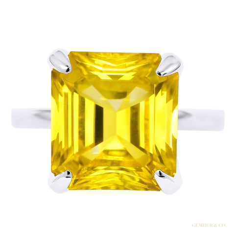 8.50 ct DEW Emerald Champagne Treated Moissanite Ring in – Certified 18K Gold Plated Ve 18K Gold Plated – white background main image