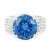 8.55 ct DEW Certified Round Cut Blue Moissanite Solitaire Ring 18K Gold Plated – white background main image