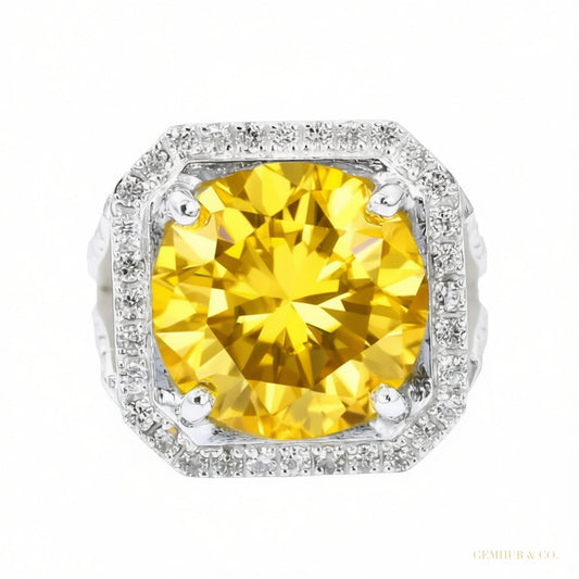 8.60 ct DEW Champagne Moissanite Men's Ring in – July Anniversary Gift 18K Gold Plated 18K Gold Plated – white background main image