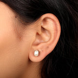 GEMHUB 925 Sterling Silver Gemstone Stud Earrings - White Pearl 2.65 Ct / White Pearl 3.10 Ct